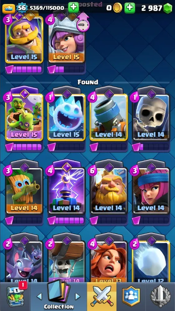 CR557 10k trophies lvl 56 max cards 121 cards 19 legendary 7 evolutions 40 emotes valkyrie deck arena 24 2900 gems strong magic items