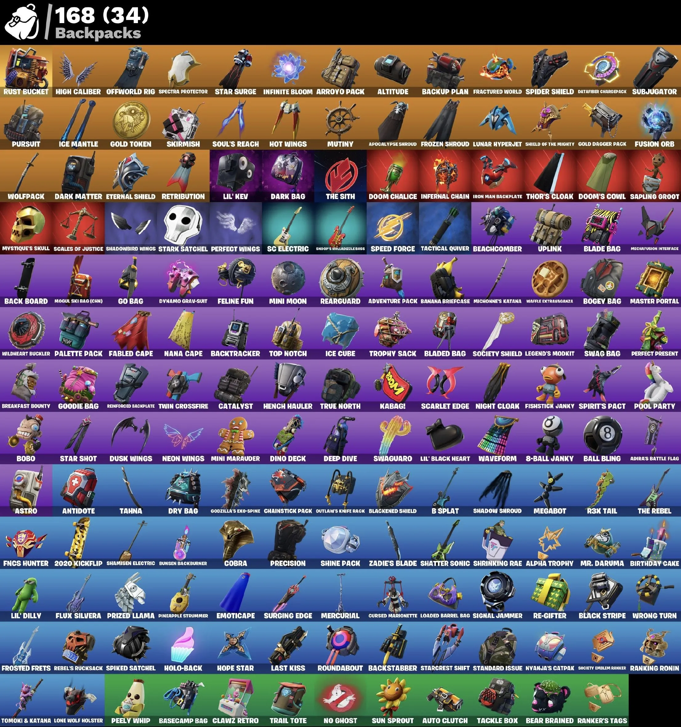 F837 159 Skins, 155 Picks, Mako, The Reaper, Gold Midas, 52K PR 