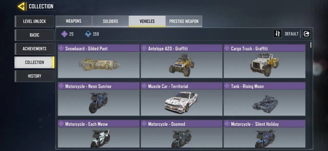 CODM94 Max Level 400 India Account 1 Mythic AK117 Lava Remix 8 Legendary Guns 92 Epic Characters 25 Rare Characters 25 Epic Vehicles 159 Rare Vehicles 