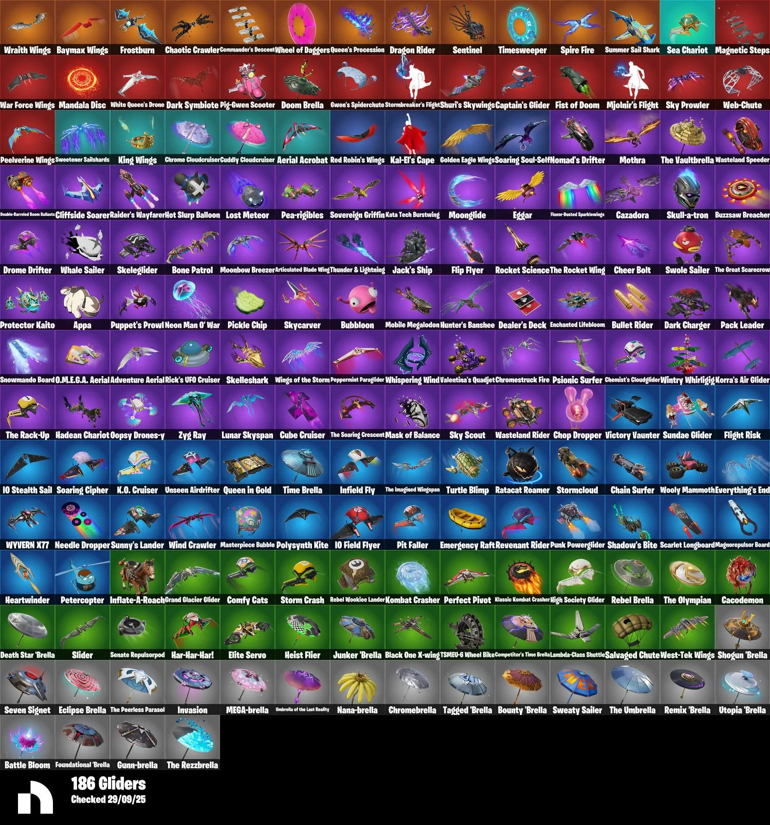 F997 214 Skins | Burnoff | T-60 Power Armor | UNSC Spartan | Big Dill | Fish Thicc | 269 Backpacks | 237 Pickaxes | 188 Wraps | 186 Gliders | 180 Emotes