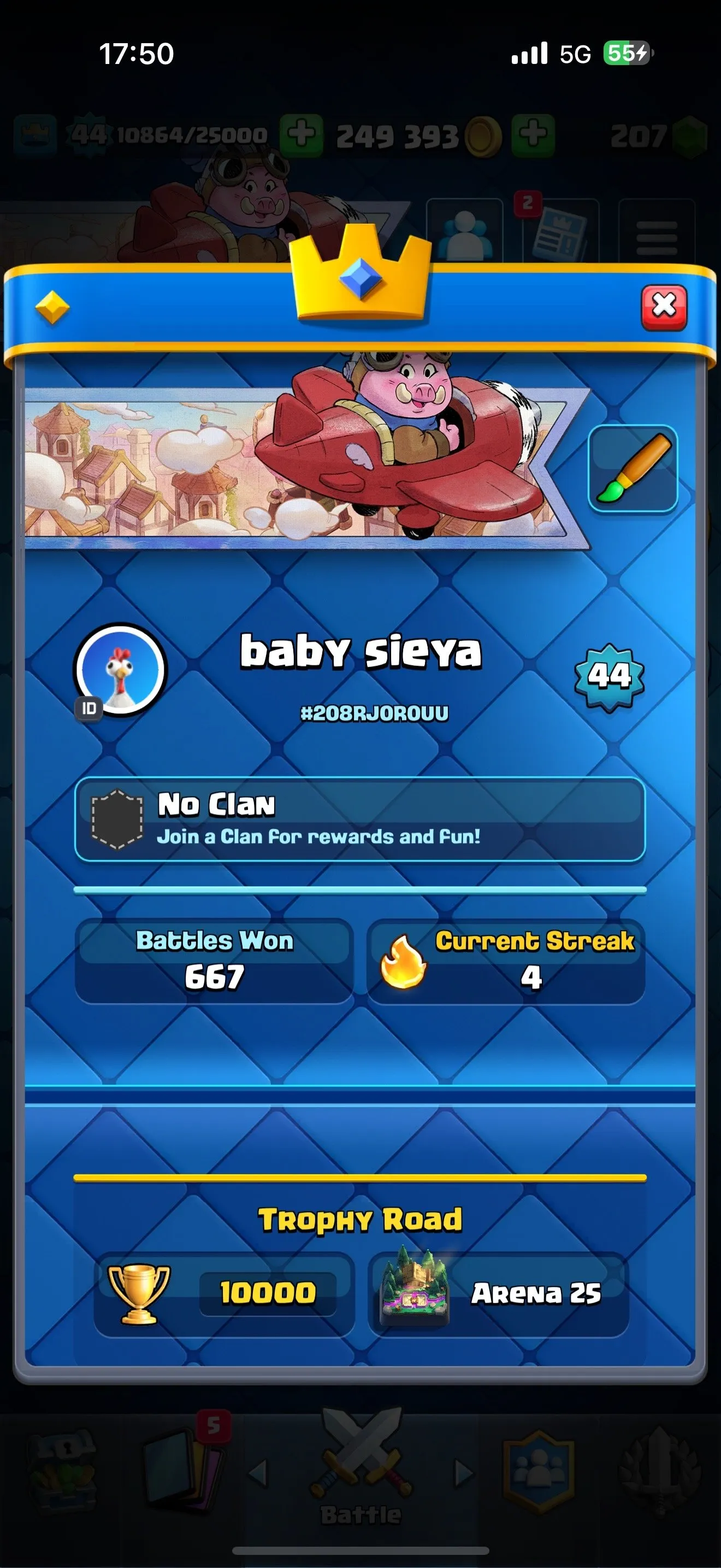CR623 V44 Arena25 10000 Trophies Xbow 3.0 Deck Baby Siya 250K Gold 3 Shard Evo 9 Evo Cards 3 LV15 Cards 6 LV14 Cards 22 Legendaries 120 Cards Free Name Change