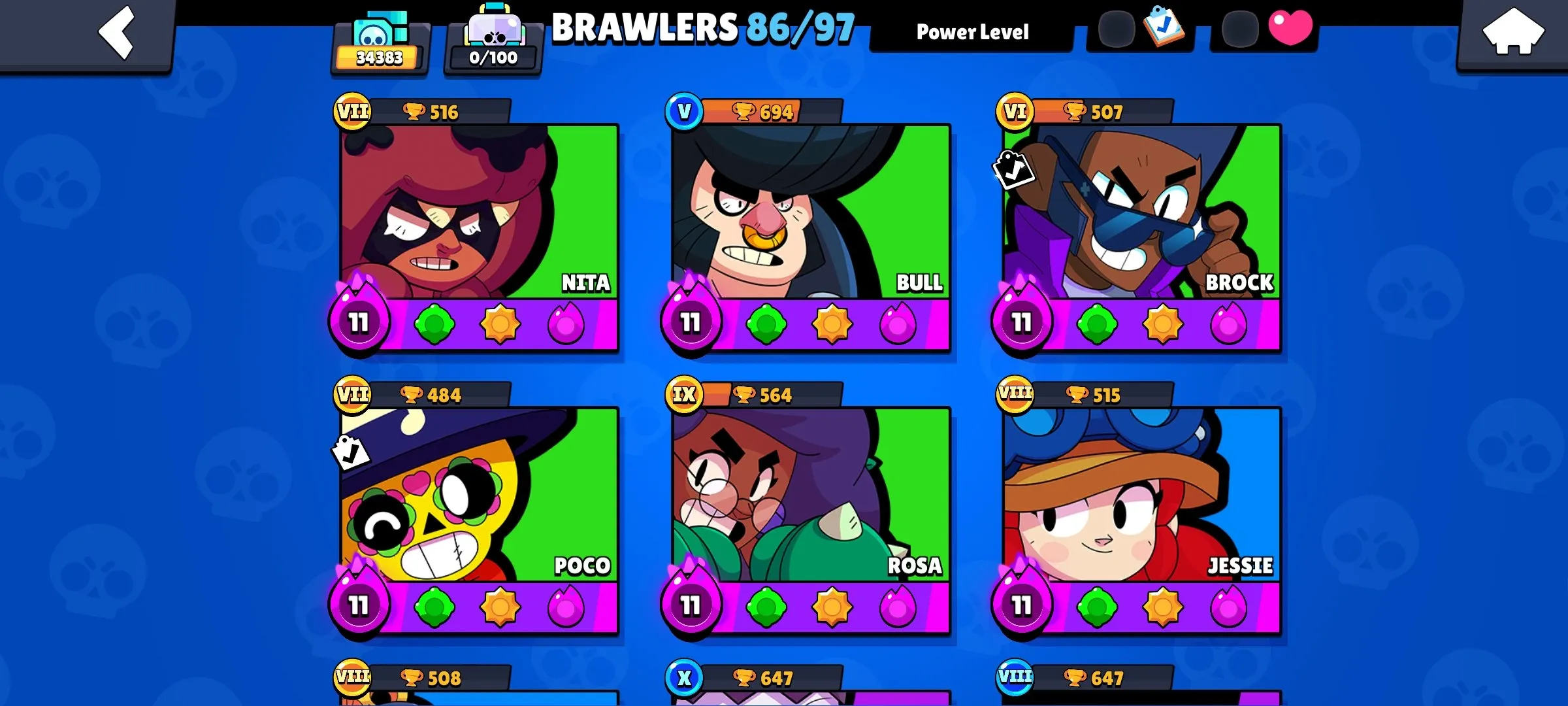 BS1936 High Level 135 | 34383 Trophies | 86 Brawlers | 169 Skins | Antivirus 8-Bit, Dark Mecha Mortis, Evil Queen Pam, Frost Queen Amber, Gold Mecha Bo 