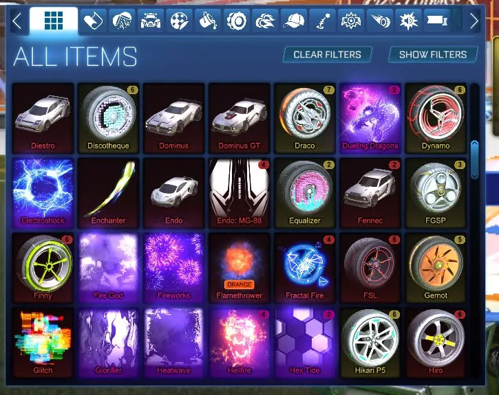 STOCK479 //Titanium White Octane, Fennec, 49 Black Markets (20XX, Dissolver, Mainframe, Fire God, Trigon, Popcorn, Dueling Dragons, Hellfire, Heatwave), Painted Hotshot/Paladin/Merc, Santa Fe, Hypnotik, Infinium, REEVRB, Draco, K2, Exclusive Wheels