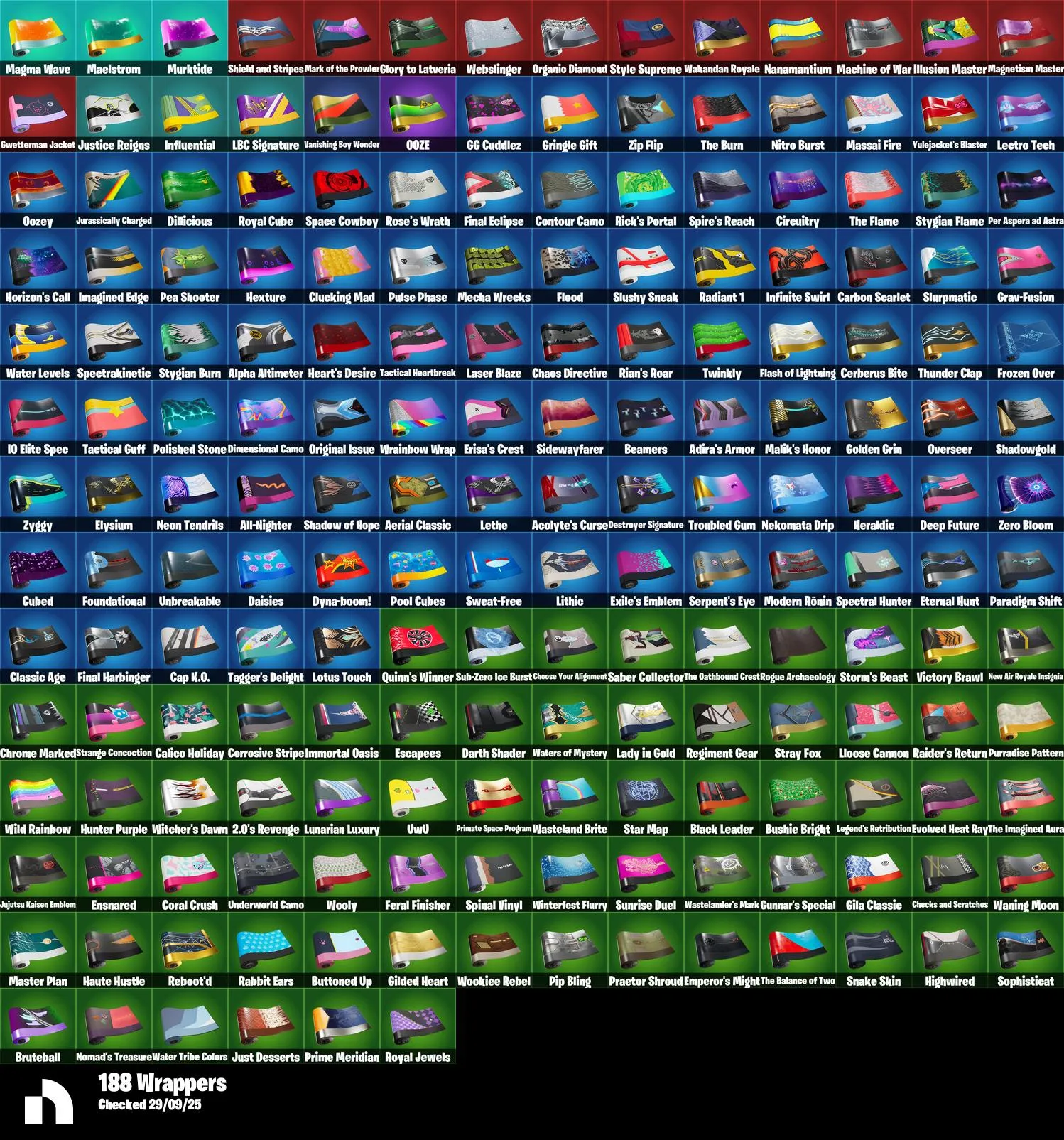 F997 214 Skins | Burnoff | T-60 Power Armor | UNSC Spartan | Big Dill | Fish Thicc | 269 Backpacks | 237 Pickaxes | 188 Wraps | 186 Gliders | 180 Emotes