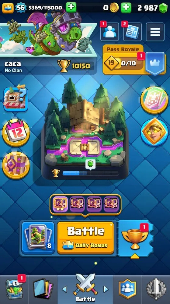 CR557 10k trophies lvl 56 max cards 121 cards 19 legendary 7 evolutions 40 emotes valkyrie deck arena 24 2900 gems strong magic items