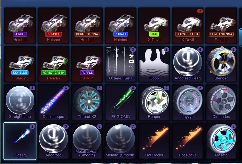 STOCK478 // Fennec, 90 Car Bodies (Titanium White Venom, Lime Merc, Cobalt Hotshot, Sky Blue Paladin), 52 Black Markets (Mainframe, Dissolver, Dueling Dragons), Hypnotik, Draco, Santa Fe, REEVRB, Infinium, Pyrrhos, Heatwave, Trigon, Fire God