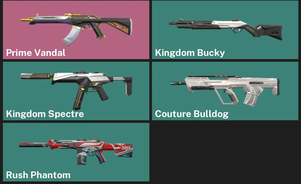 🌎NA 🎮 UNRANKED ⚡ Prime Vandal ✨ Kingdom Bucky ✨ Kingdom Spectre ✨ Couture