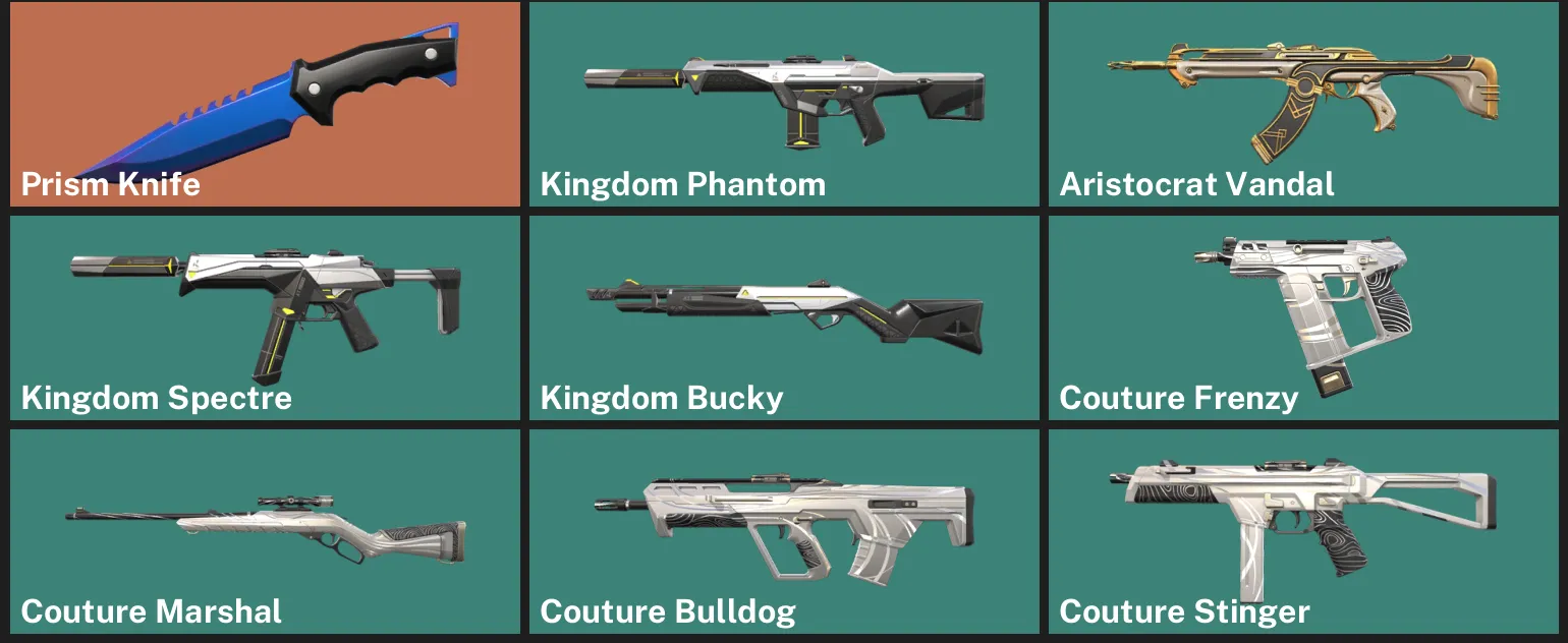 🌍EU 🎮 UNRANKED 🔪 Prism Knife ✨ Kingdom Phantom ✨ Aristocrat Vandal ✨ Kingdom