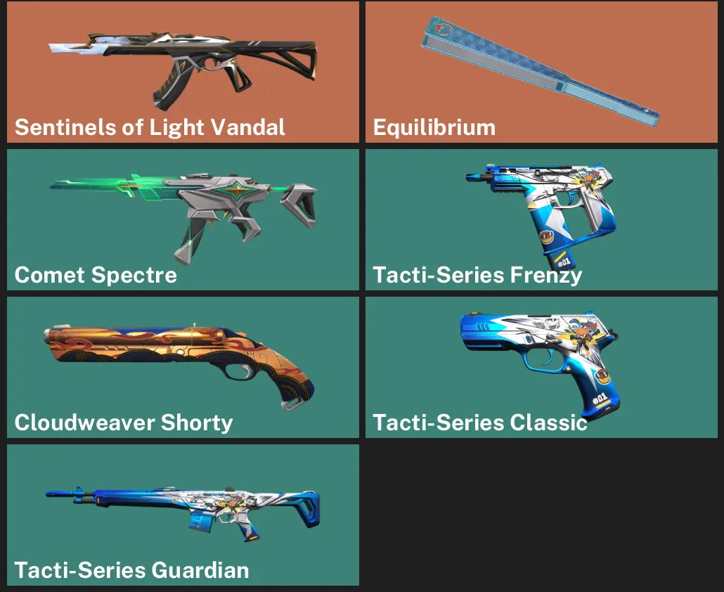 🌍EU 🎮 UNRANKED 🌟 Sentinels of Light Vandal ✨ Equilibrium ✨ Comet Spectre ✨