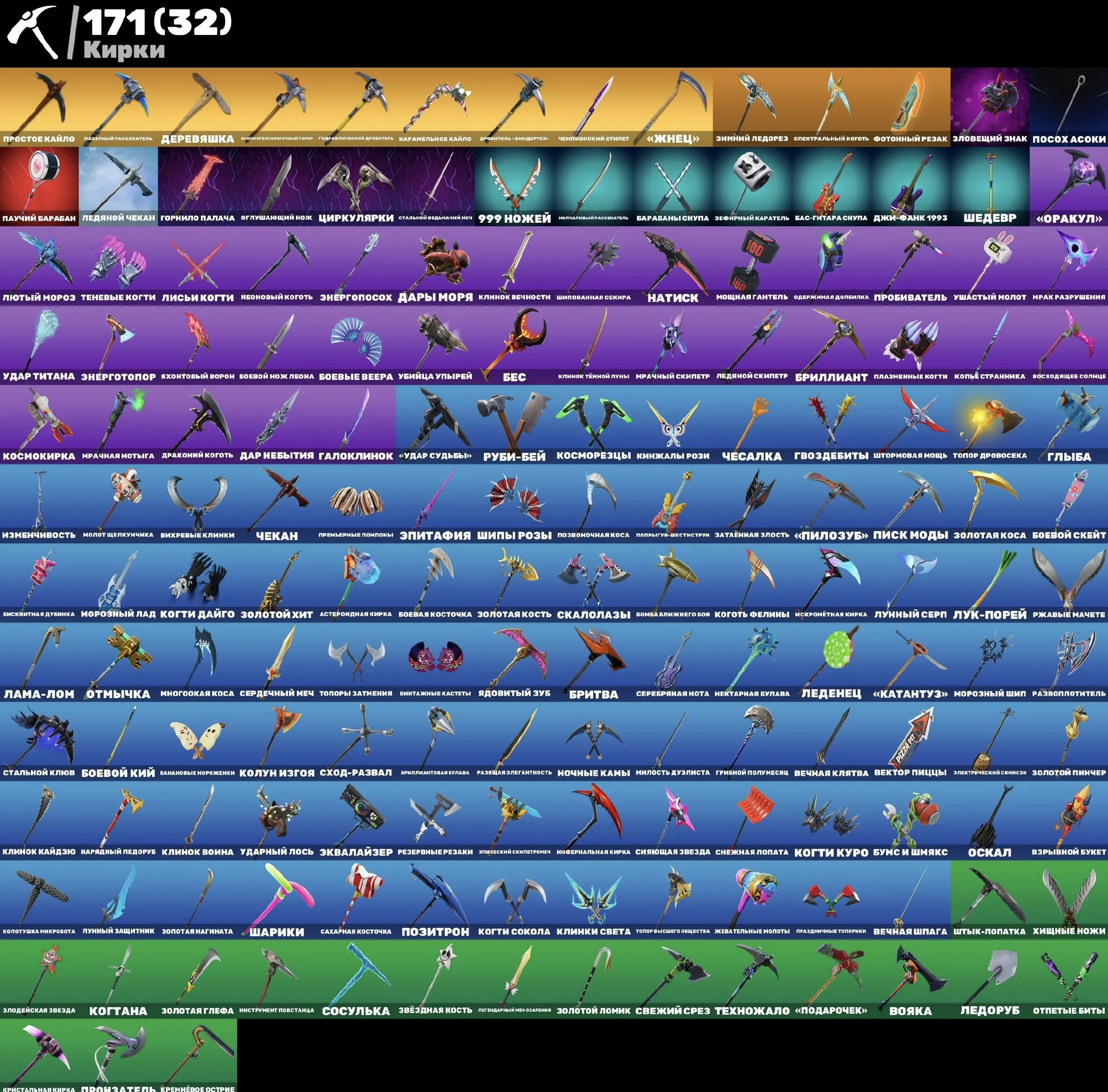 F886 215 Skins, OG STW, Confession of Defeat, Quarterback, Renegade Agent, Harbinger, Ronin, Omegarek, Dark Wanderer, Psych (G)