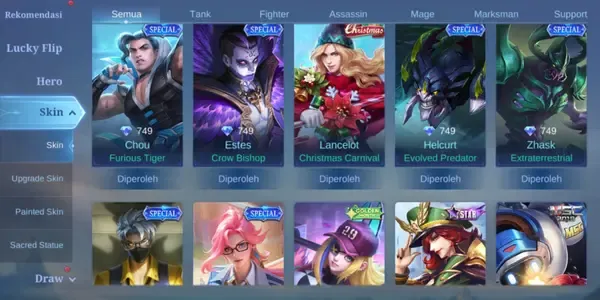 ML585 91 Heroes | 114 Skins | Collector Natalia | KOF Karina | Lightborn Tigreal | Limited Roger | Epic Gusion Grock Ling Layla Moskov Lunox Aldous