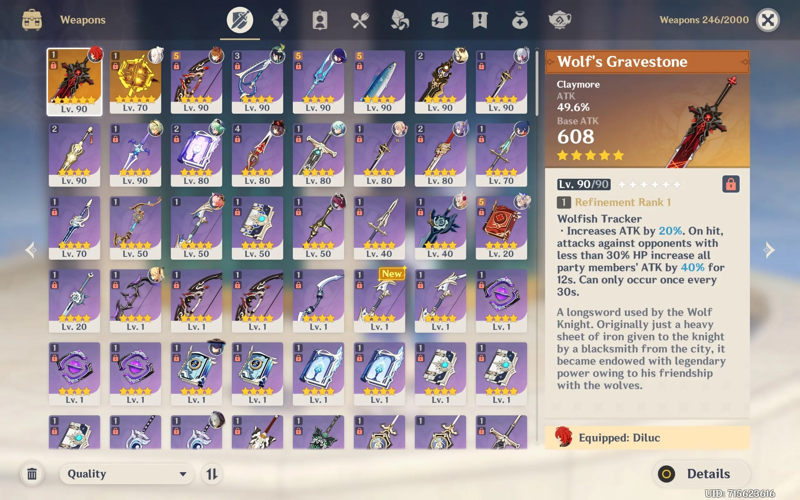 GI1184 AR57 Boosted Account – 13×5 star Raiden Shogun, Wanderer, Tartaglia, Kamisato Ayaka, Diluc C1, Keqing C1, Zhongli, Venti, Hu Tao + Jean & Barbara Skins