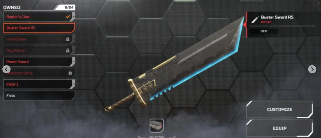 AP611 TOP 150 Predator, 20+ Heirlooms, 5 Prestige, 1500+ Legendary Skins, Cobalt Katar, Raptor’s Claw, Power Sword, Buster Sword