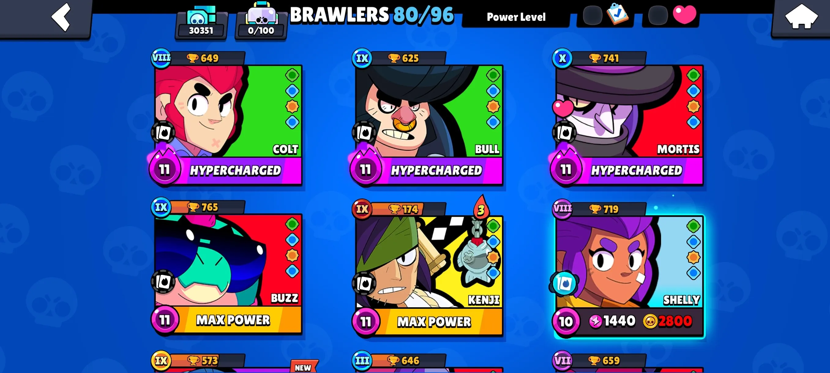 BS1926 Max 30k Trophies 80/96 Brawlers 127 Skins Devilish Mortis Godzilla Buzz Sovereign Gem Rico Mecha Crow Mecha Mortis Night Mecha Crow 