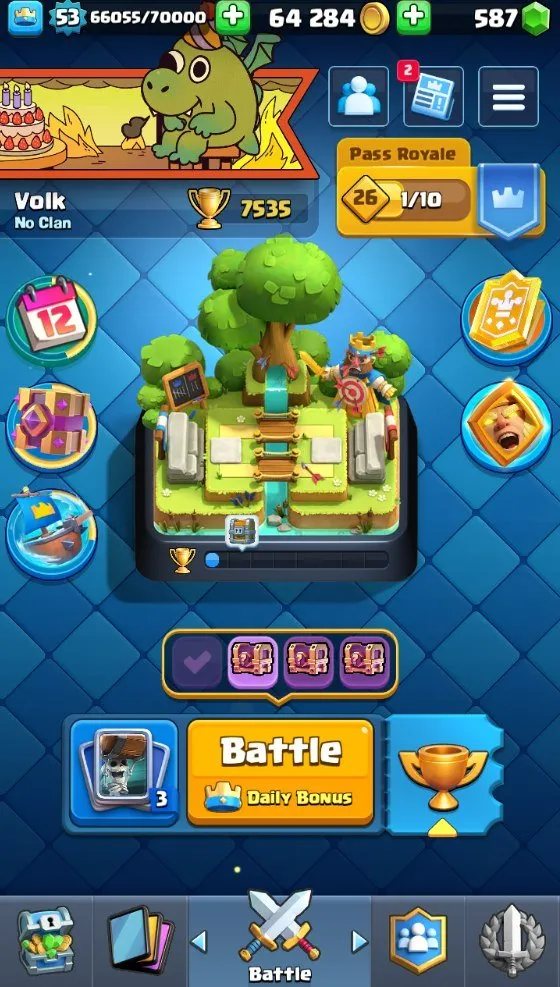 CR720 7.5k Trophies Level 53 Hog Deck One Level 16 Hog Rider Three Level 15 Bandit Witch Skeleton Barrel Five Evolutions 19 Legendary Cards 120