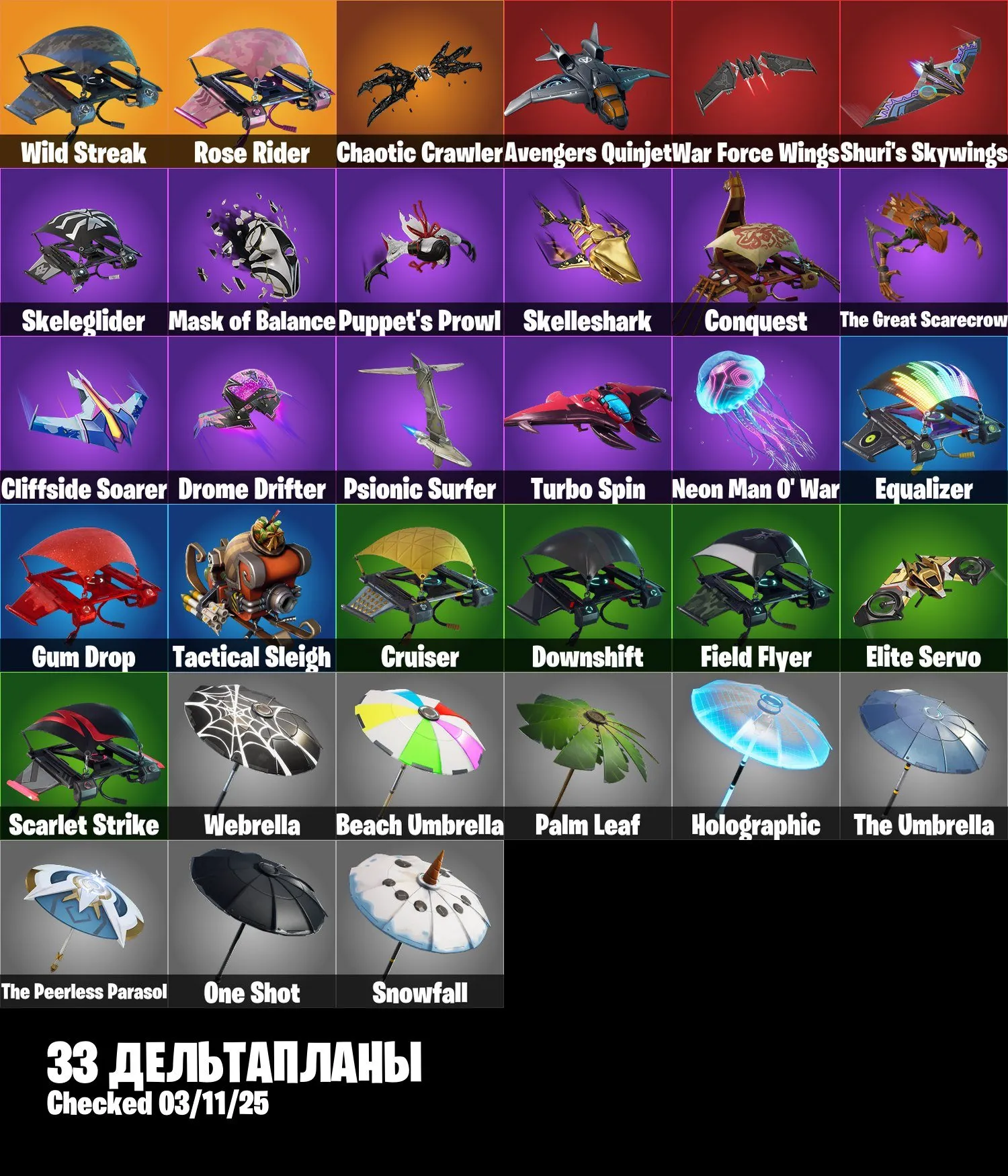 F1166 28 Skins, OG Save the World, Blue Squire, Drift, Pursuit, Rose Team Leader, Warpaint, Exclusive Items 