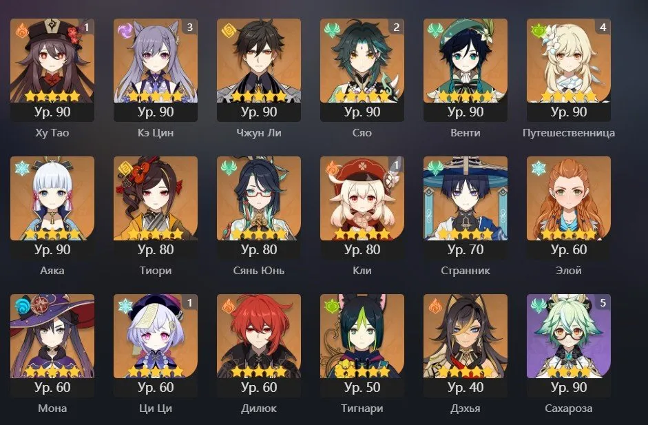 GI1047 Keqing C3 Xiao C2 Klee C1 Qiqi C1 Zhongli Venti Ayaka Hu Tao