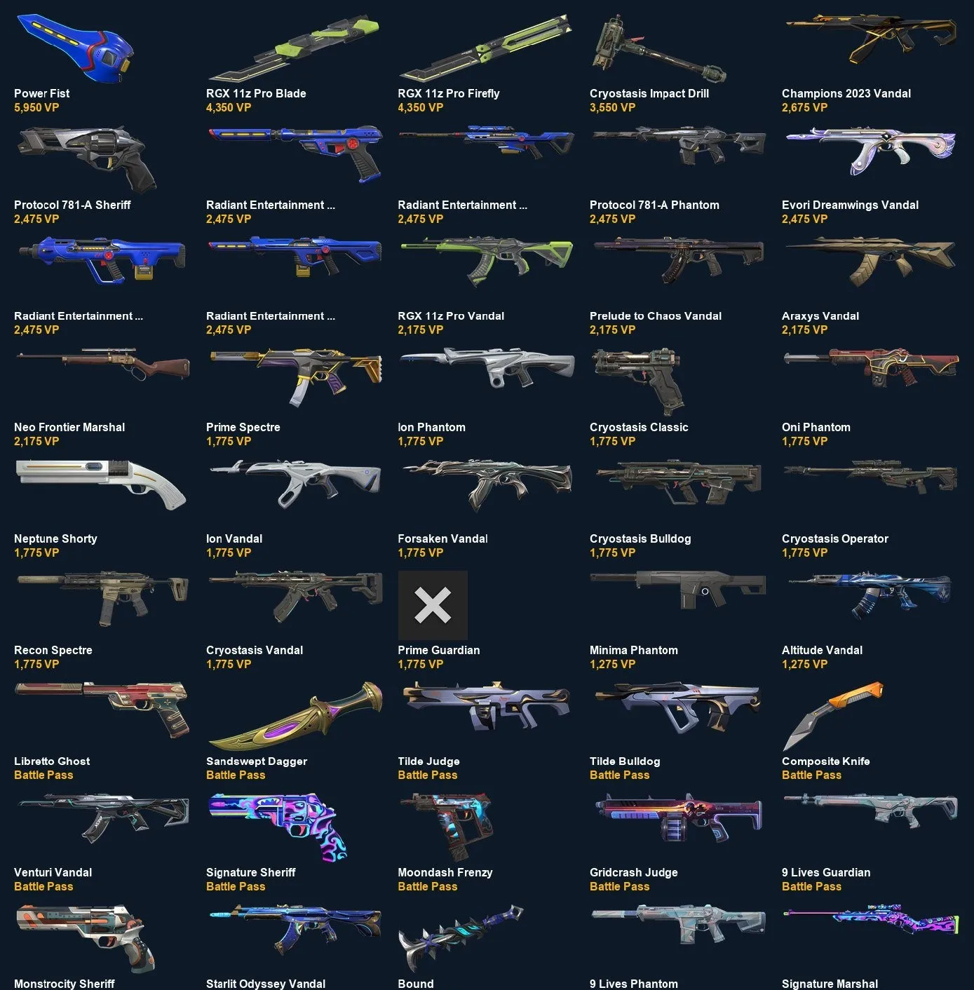 V119 //Odyssey Vandal, Radiant Entertainment System Set, Power Fist, Neo Frontier Marshal, 123 Skins, Unranked, 22 Agents