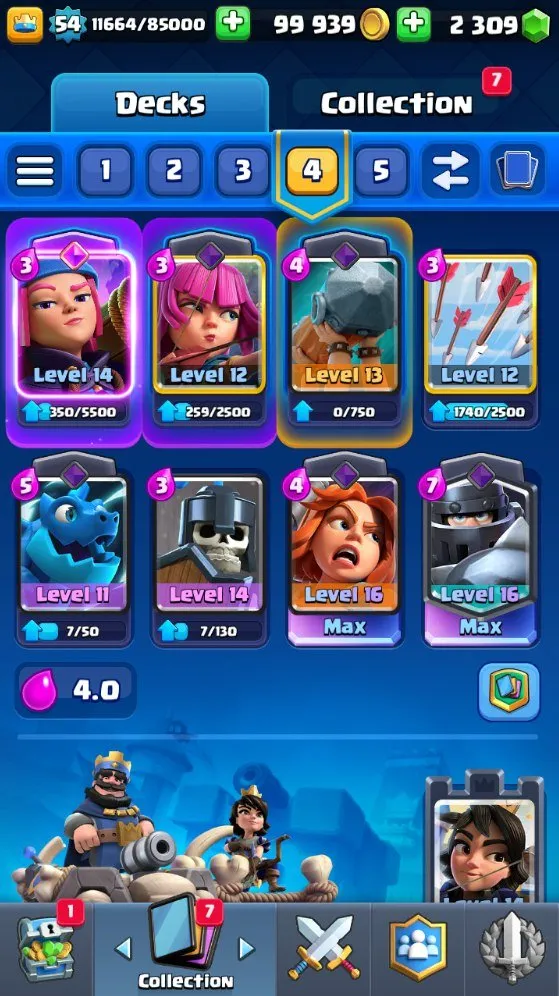 CR627 Lvl 54 8.1k Trophies Arena 21 Mega Knight Deck 2 Lvl 16 3 Lvl 14 3 Evo 19 Legendaries 2.3k Gems 117 Cards 99k Gold Name Change