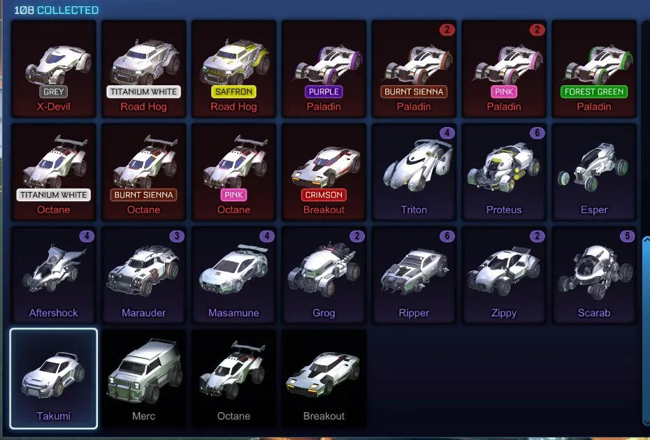 STOCK601 TW Octane, Fennec, Many Painted Cars, 130 Exotic Drops, Black Market Decals and Goal Explosions