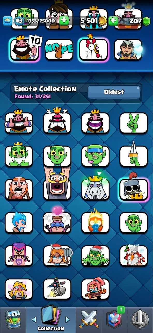CR515 Max Arena 20 7803 Trophies | Level 43 | 8 Evolutions | 31 Emotes | 120/121 Cards 