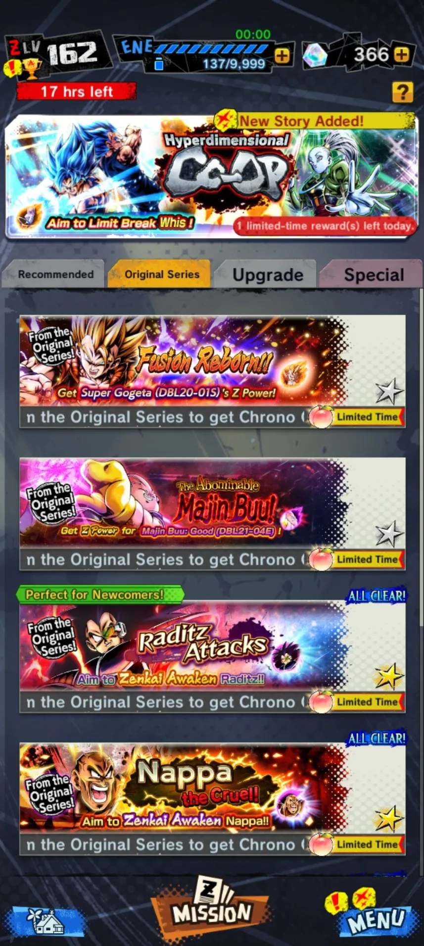 IOS+Android-Level 162-Nappa 13 star+Vegeta+Goku Uis+Trunks and Vegeta+Goku GT+SS God Goku blue+Jiren Zenkai)-Good Zenkai+Sparking-Good Equipment-DR409