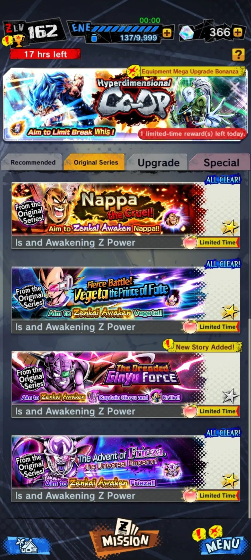 IOS+Android-Level 162-Nappa 13 star+Vegeta+Goku Uis+Trunks and Vegeta+Goku GT+SS God Goku blue+Jiren Zenkai)-Good Zenkai+Sparking-Good Equipment-DR409