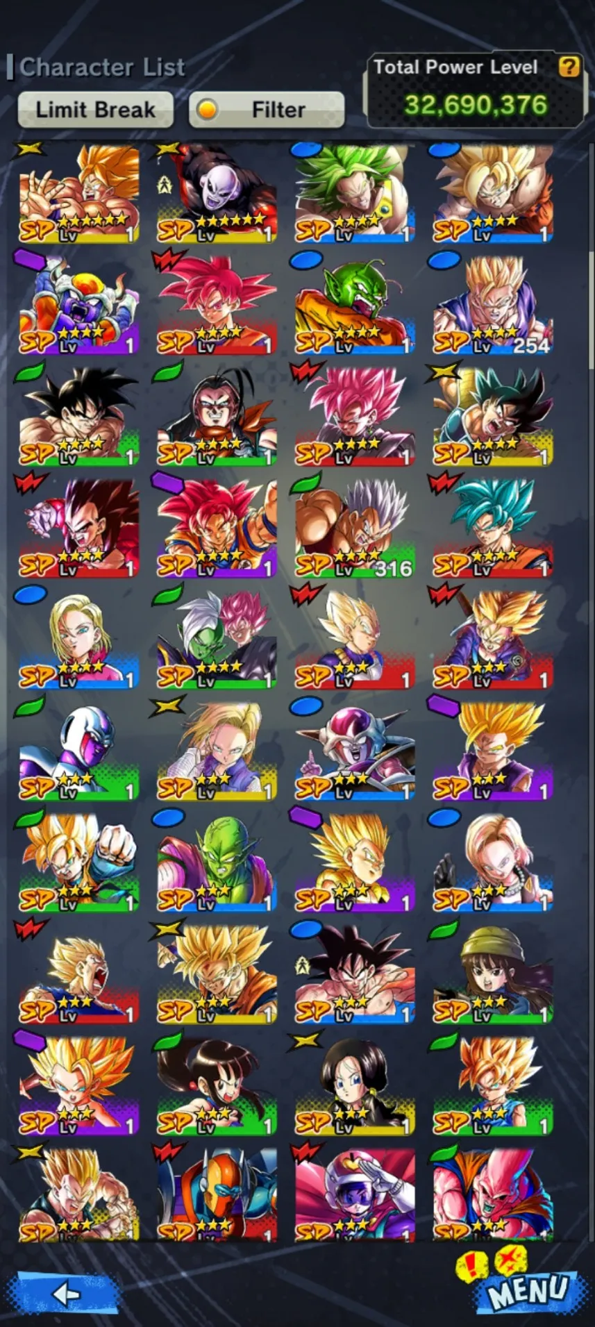 IOS+Android-Level 162-Nappa 13 star+Vegeta+Goku Uis+Trunks and Vegeta+Goku GT+SS God Goku blue+Jiren Zenkai)-Good Zenkai+Sparking-Good Equipment-DR409