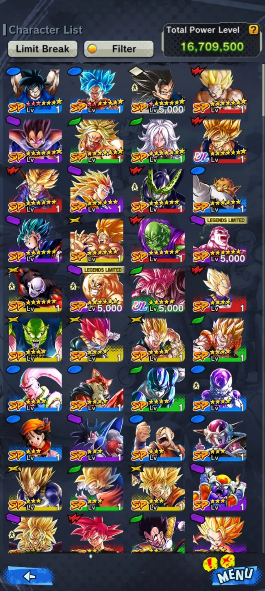 IOS+Android+UL Rose+Legends Limited(Pikkon+Nappa+Android 17+Jiren Zenkai+Buu Kid+Cell+Broly)-Android 21:Good-Have Equipemnt-DR426