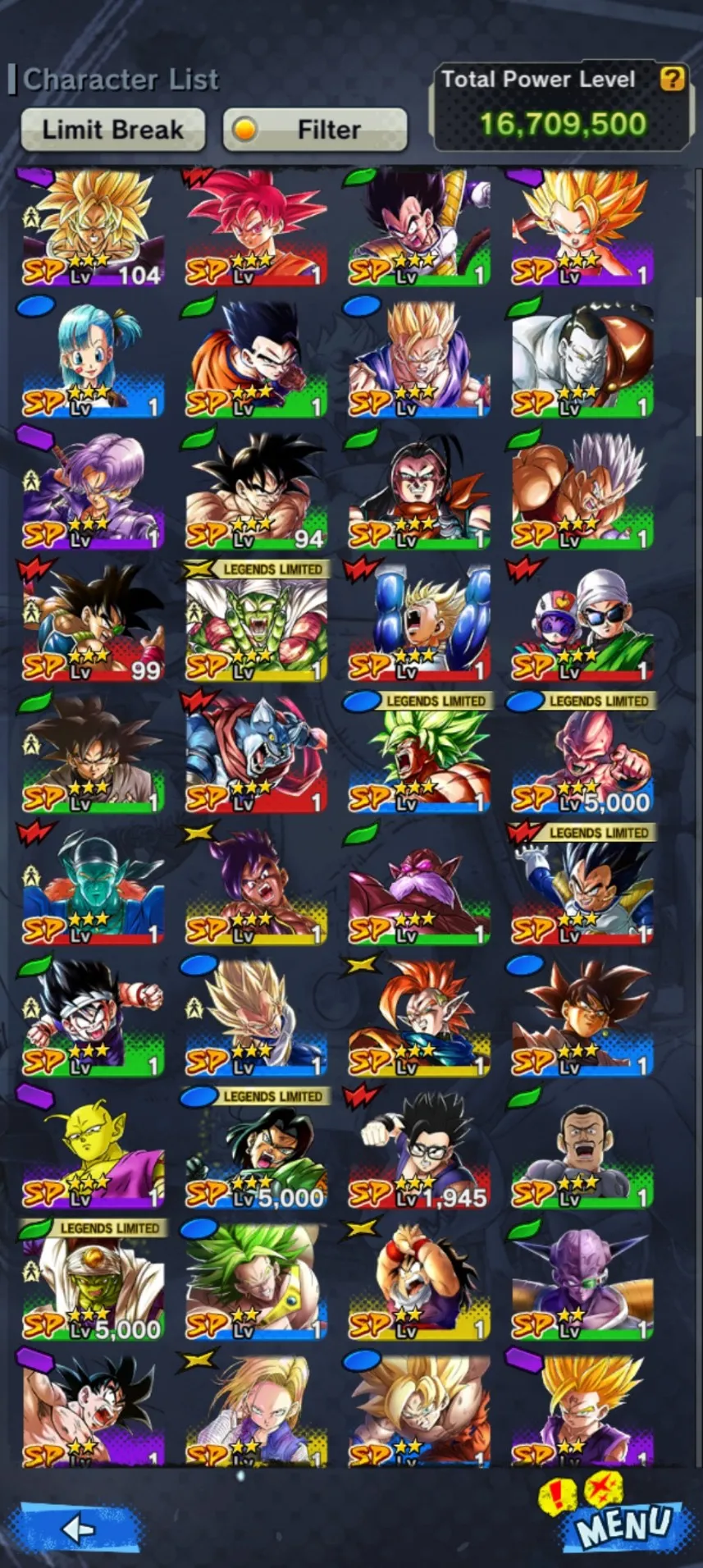 IOS+Android+UL Rose+Legends Limited(Pikkon+Nappa+Android 17+Jiren Zenkai+Buu Kid+Cell+Broly)-Android 21:Good-Have Equipemnt-DR426