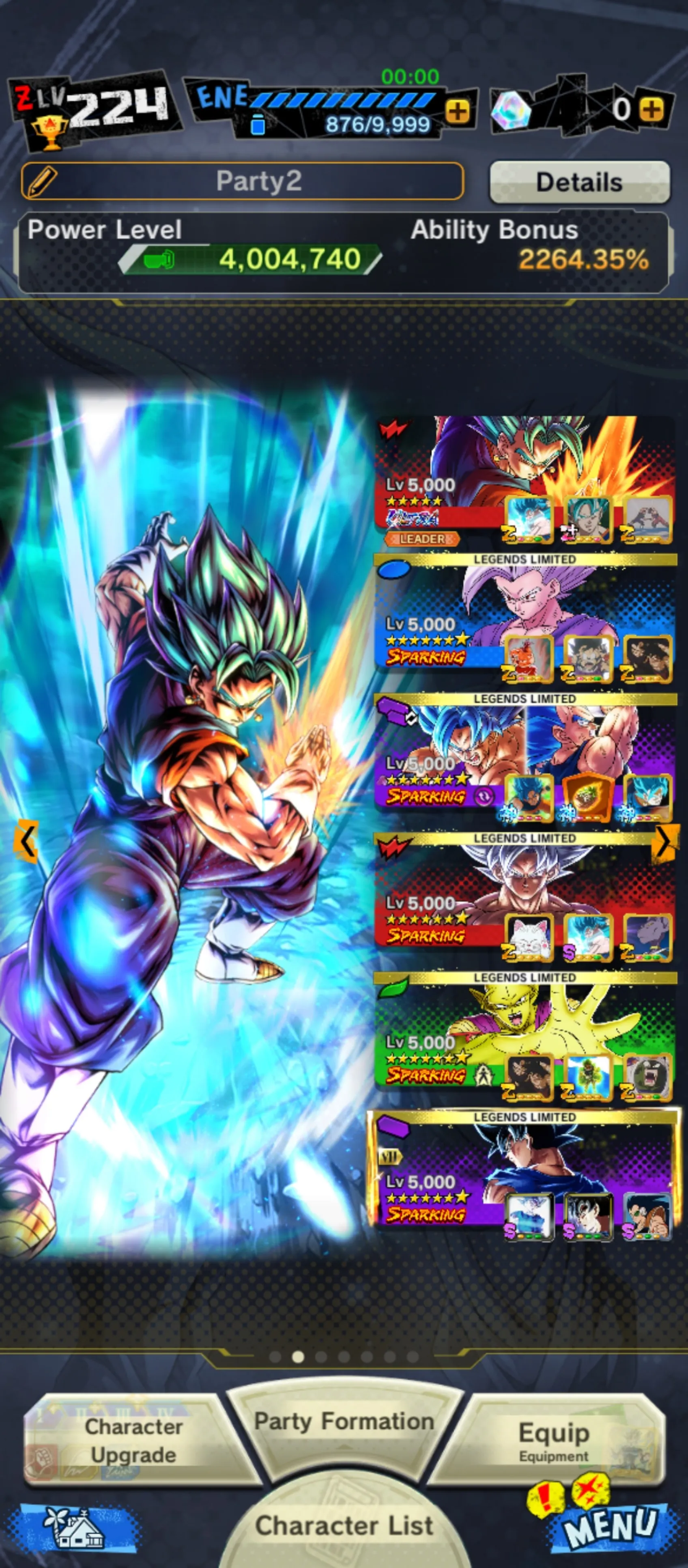 IOS+Android-NICE ACC-LVL 224-UL Vegito Blue+30 Legends Limited+Sparking+Zenkai Good Star+Vip Equipment-Goku Uis Zenkai+Beast Gohan+Piccolo Orange+Android 17+Goku And Vegeta+God SS Vegeta+SS 4 Goku and Vegeta-DR466
