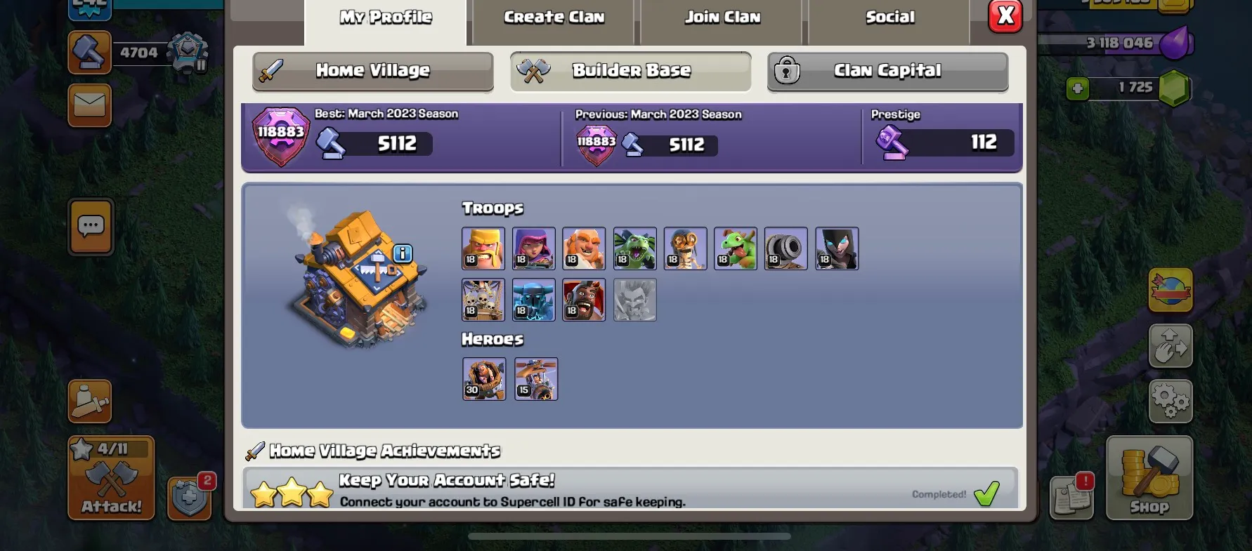 LS823-RARE ACCOUNT-Full Christmas Tree 2013 to 2023-Nearly Max TH15-BK86 AQ88 GW65 RC36-NICE TROOPS-GOOD WALL-4K1 WAR STAR-GOOD BASE