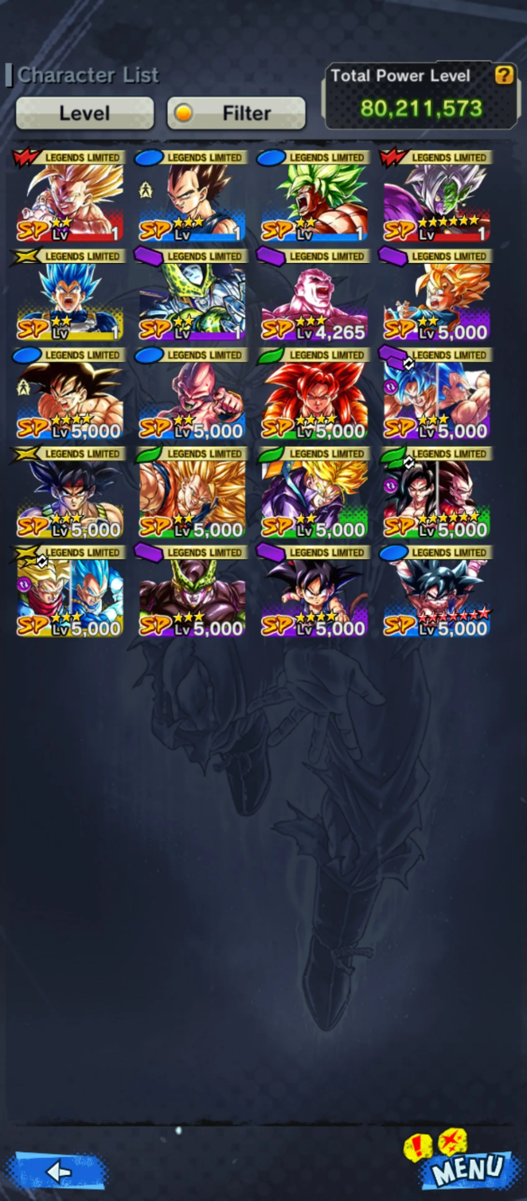 IOS+Android-VIP Team GT-20 Legends Limited(Goku GT Full Red star+SS4 Gogeta+SS3 Goku+SS4 Goku and Vegeta+Goku Kid)-Nice Equiment+Many Sparking Good star-DR517
