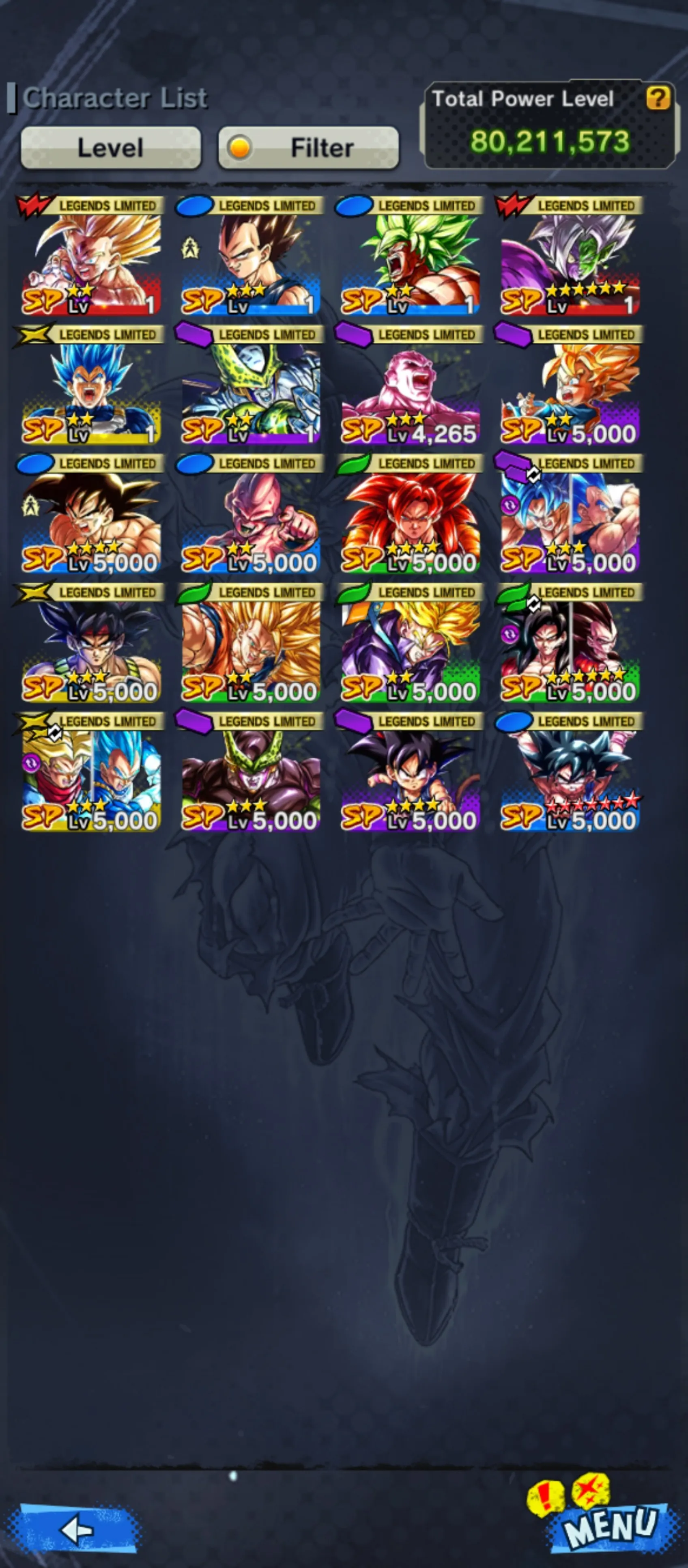IOS+Android-VIP Team GT-20 Legends Limited(Goku GT Full Red star+SS4 Gogeta+SS3 Goku+SS4 Goku and Vegeta+Goku Kid)-Nice Equiment+Many Sparking Good star-DR517