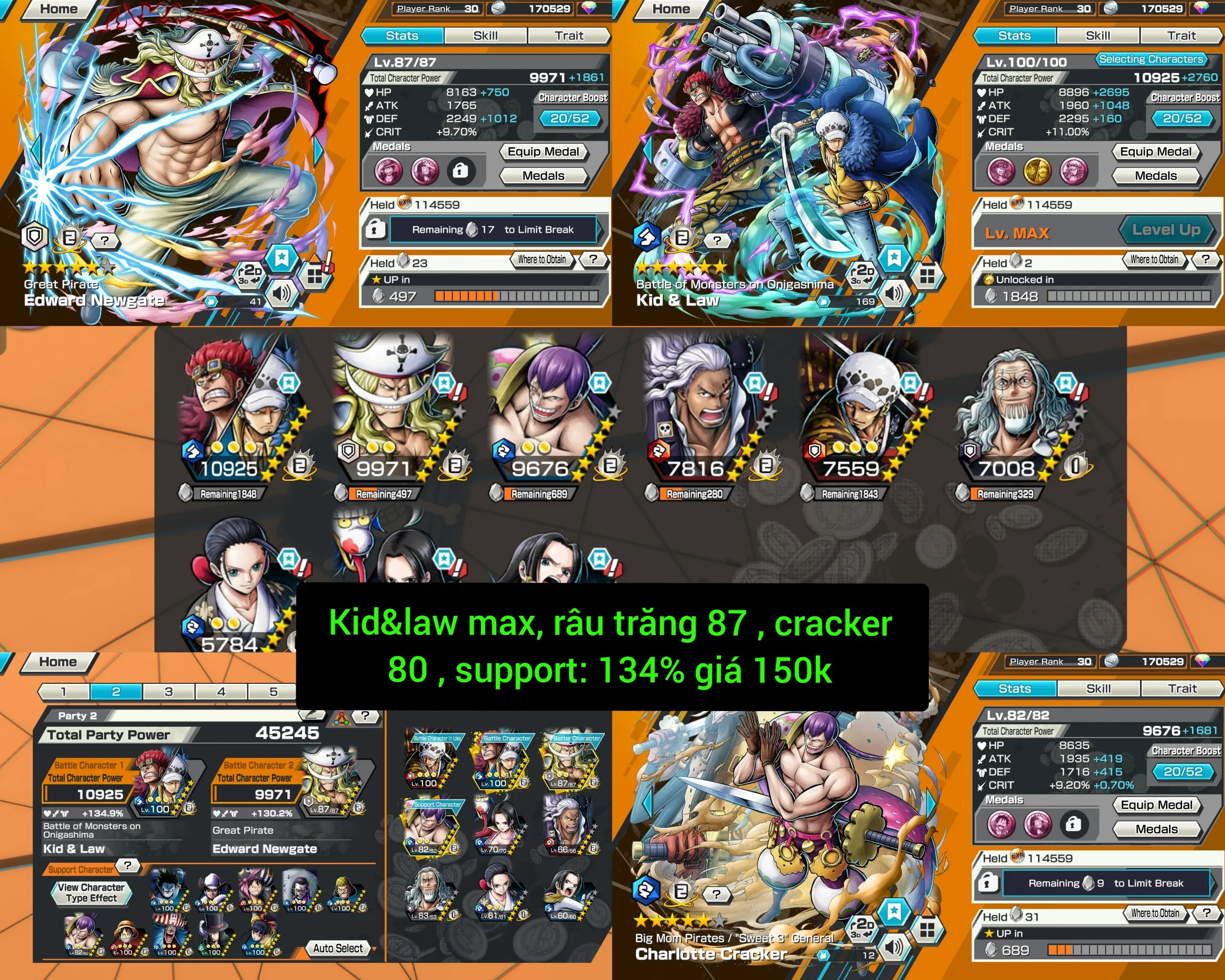 IOS+Android-2 Ex(KidLaw Max+White Beard)-Good BF Cracker+King+Law+Rayleigh+Robin-SP 134%-Good Medal-Q65