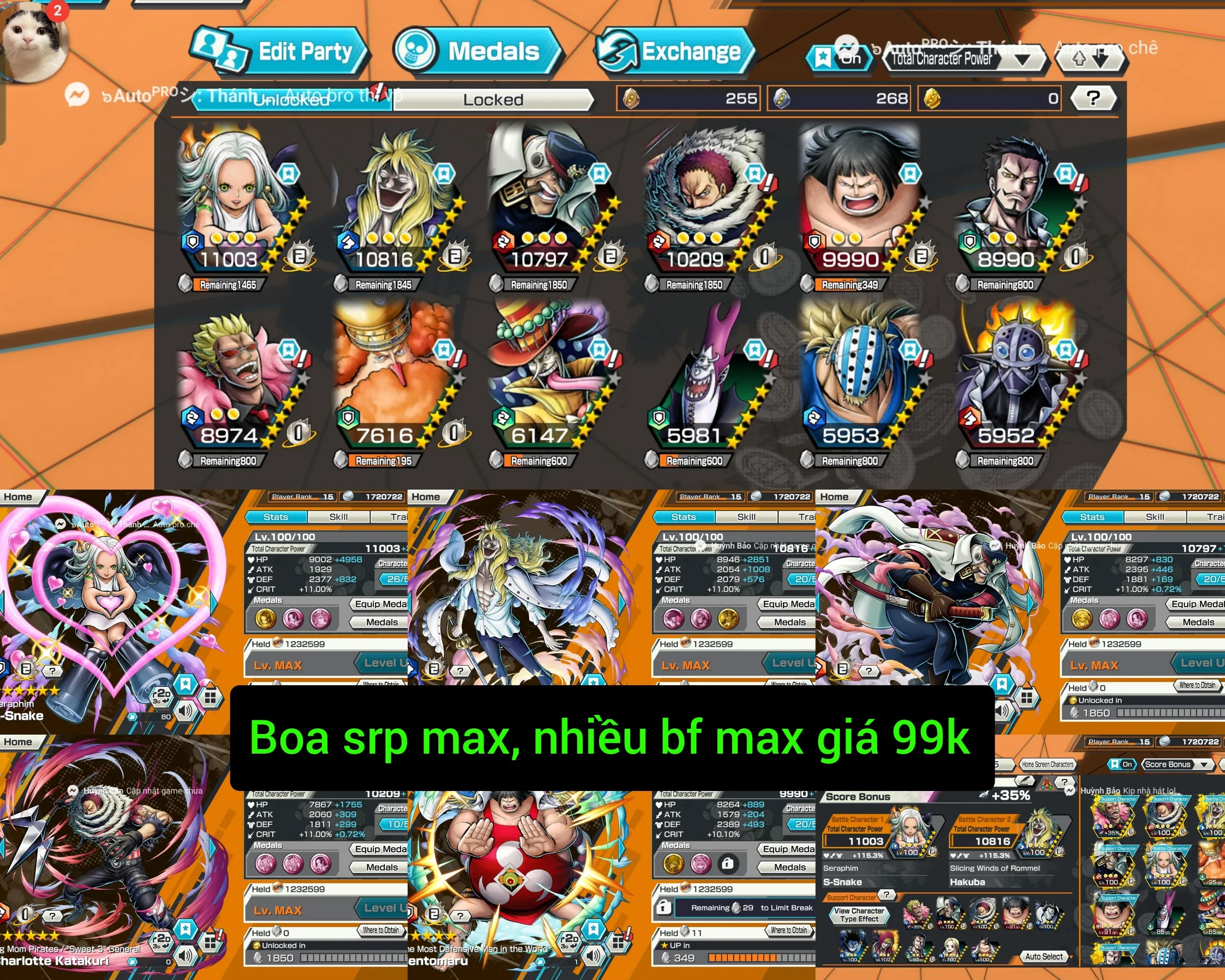 IOS+Android-2 Ex(KidLaw Max+White Beard)-Good BF Cracker+King+Law+Rayleigh+Robin-SP 134%-Good Medal-Q65