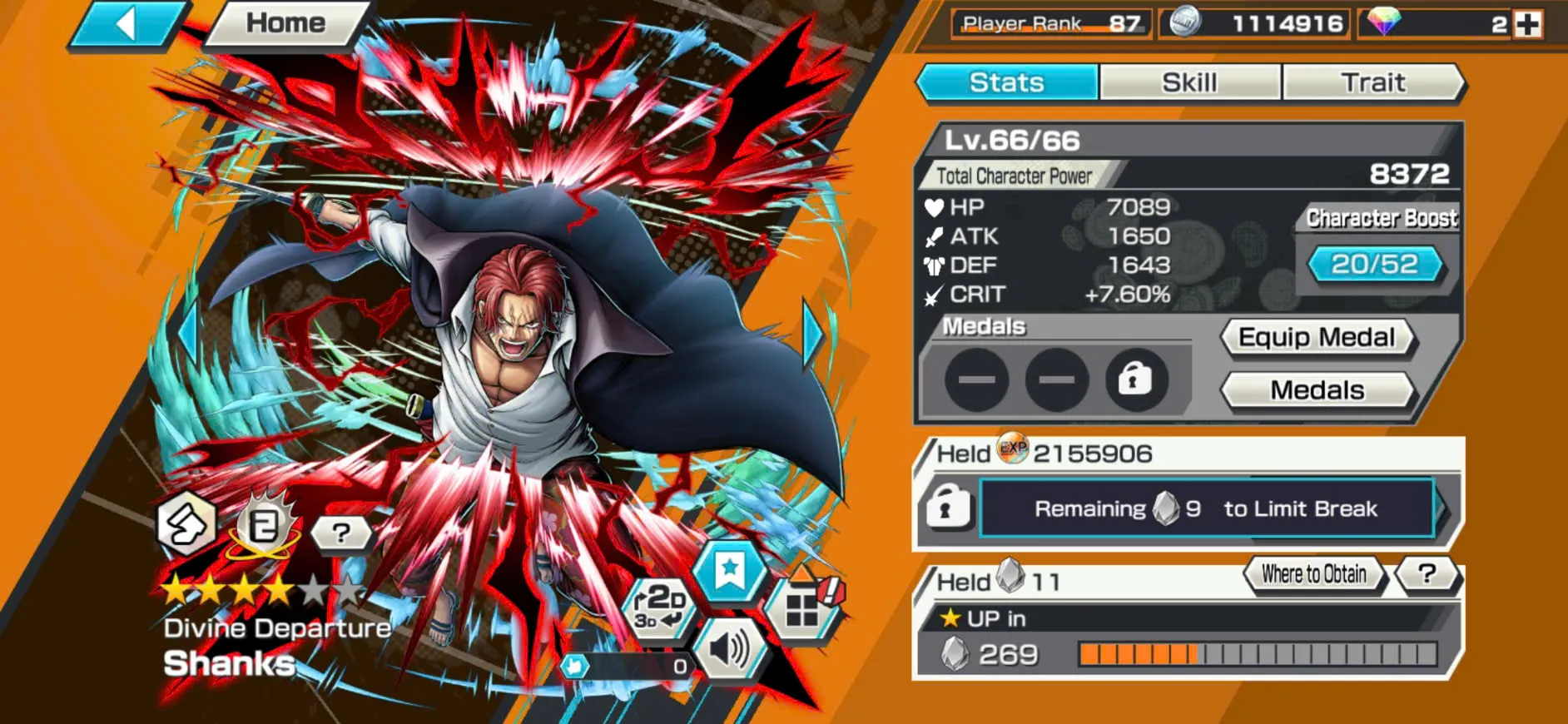 Vip Account-Hyber Boost 85-Roger V1 Full Boost 4+8 Ex(Luffy Gear 5+S-Snake+White Beard+Kid Law+Shank V4+Akainu+Kaido)+Support 167%+Good Medal-KC19