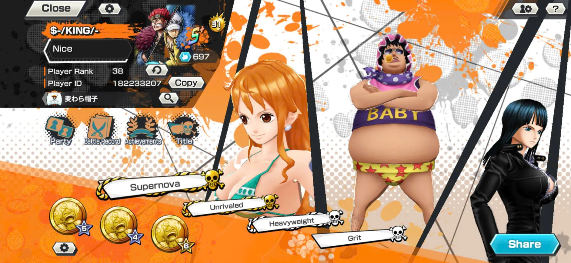 IOS+Android-Hyber Boost 31+6 Ex Meta(Yamato Ace+Shanks Red+Luffy Gear 5+White Beard+Kid Law+Oden+Akainu+Big mom)+Support 160%+Good Medal-KC15