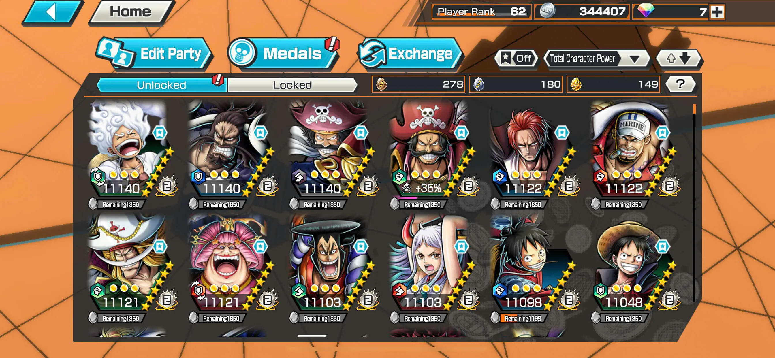 IOS+Android-Hyber Boost 65+9 Ex Max(Luffy Gear 5+Roger v2+Roger V1+Shank Blue+Yamato+Kaido+Big Mom+Oden+Akainu)+SUP 162%+Good Medal+Many BF Max-KC14
