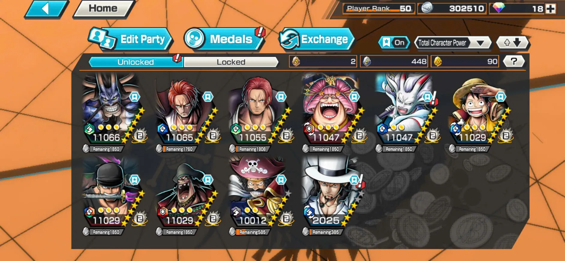 Hyber Boost 37+10/8 Ex Max(Zoro+Shank Red+Lucci+Roger v2+Luffy+Shank Blue+Yamato+Kaido V3+Big Mom+Black Beard)+SUP 162%+Good Medal+Many BF Max-KC11