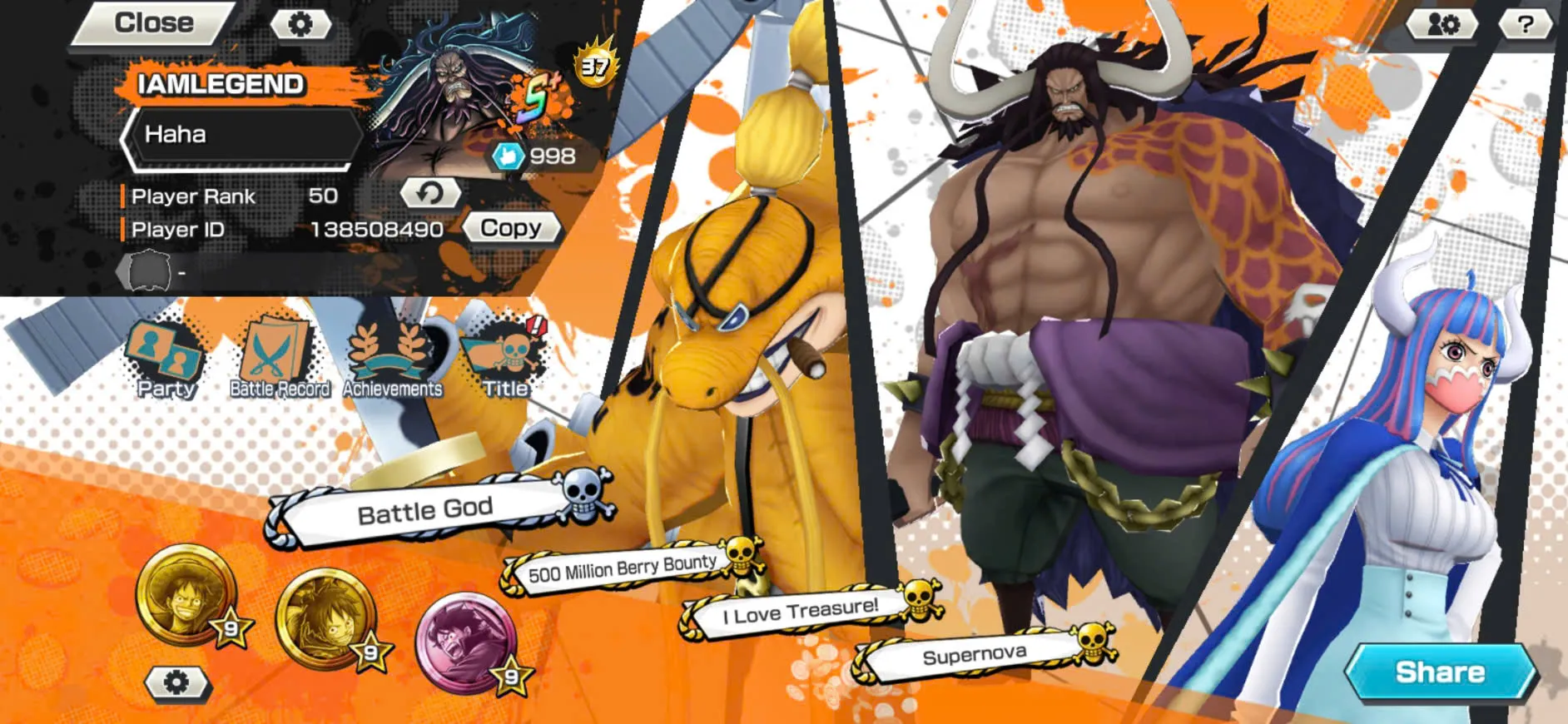 Hyber Boost 37+10/8 Ex Max(Zoro+Shank Red+Lucci+Roger v2+Luffy+Shank Blue+Yamato+Kaido V3+Big Mom+Black Beard)+SUP 162%+Good Medal+Many BF Max-KC11