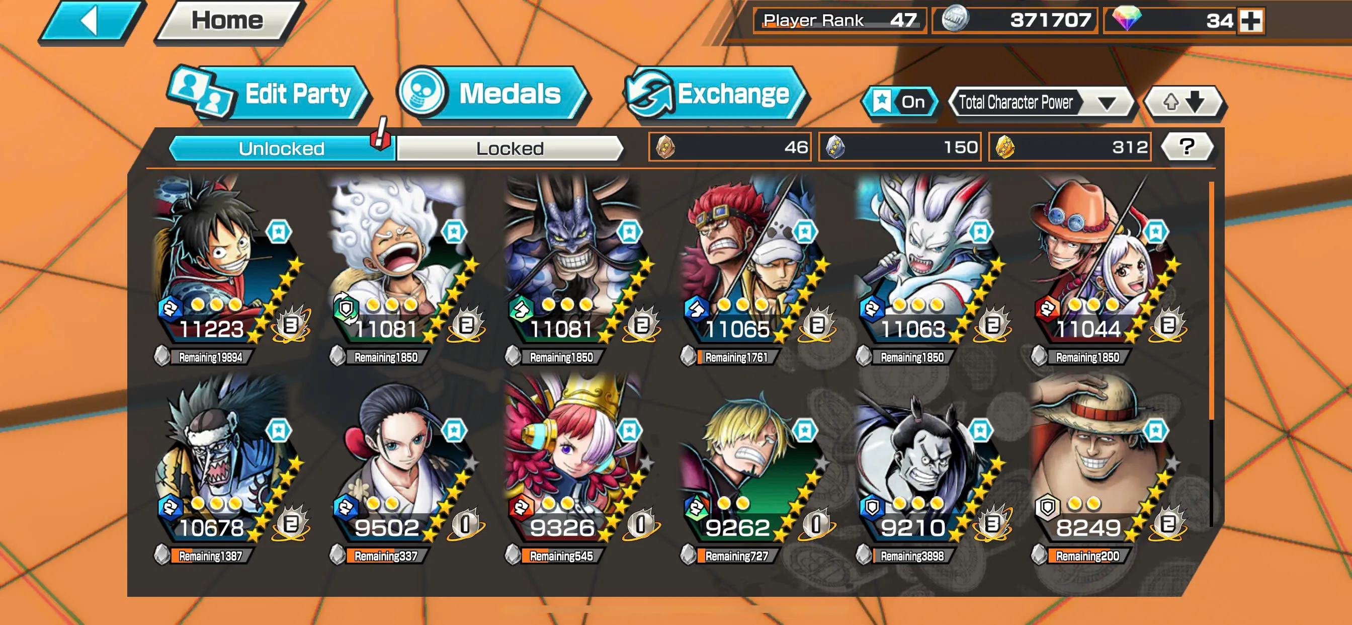 IOS+Android-Hyber Boost 41-5 Ex Max(Luffy Gear 5+Yamato Ace+Kid Law+Yamato Hybrid+Kaido V3)+Support 164%+Good Medal+Robin+Uta+Sanji-KC07