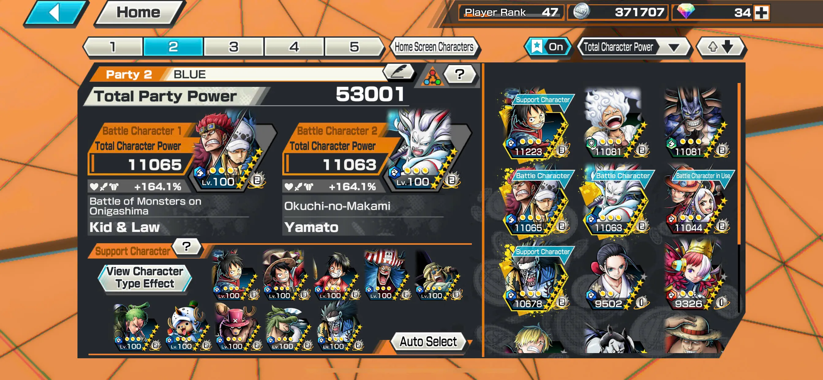 IOS+Android-Hyber Boost 41-5 Ex Max(Luffy Gear 5+Yamato Ace+Kid Law+Yamato Hybrid+Kaido V3)+Support 164%+Good Medal+Robin+Uta+Sanji-KC07
