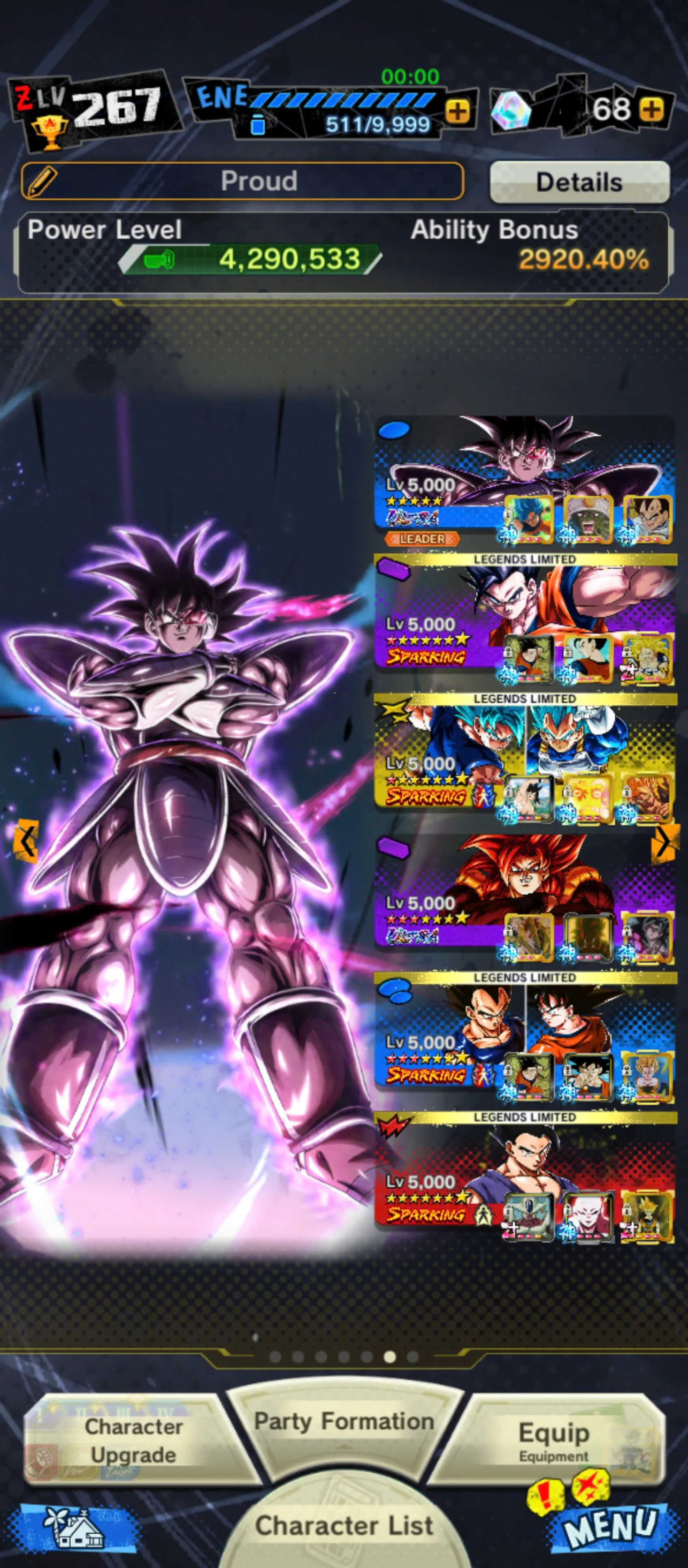 DR930-Vip Account-5 UL(SS4 Gogeta+Turles+Vegeta+Shenron)+44 Legends Good Star+Vip Equipment+Zenkai and Sparking Red Star+Many Good Team PVP