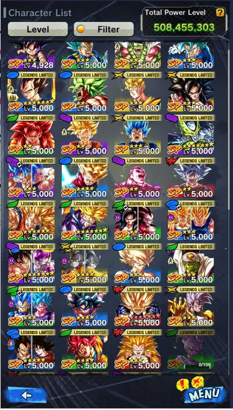 DR926-Good Account-508 Millions Power+31 Legends+Vip Equipment+Super Vegeta Full Star+Sparking+Zenkai Good star+Team GT