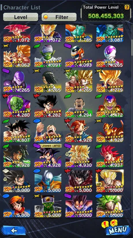 DR926-Good Account-508 Millions Power+31 Legends+Vip Equipment+Super Vegeta Full Star+Sparking+Zenkai Good star+Team GT