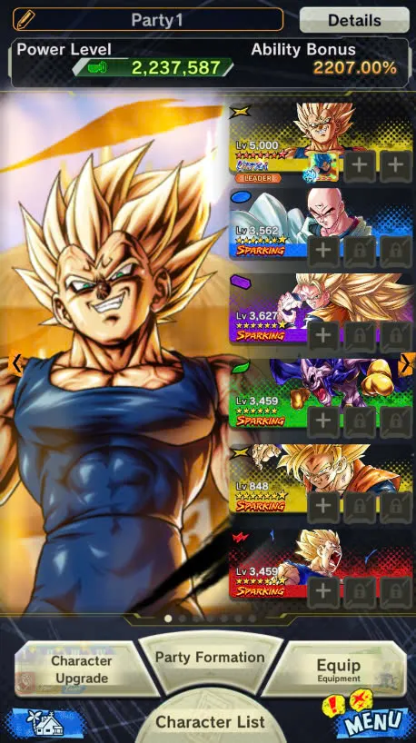 DR933-Android Only-New UL Majin Vegeta Full Red Star+13.000 Chrono Crytal+Good Equipment+Some Sparking Full Red Star