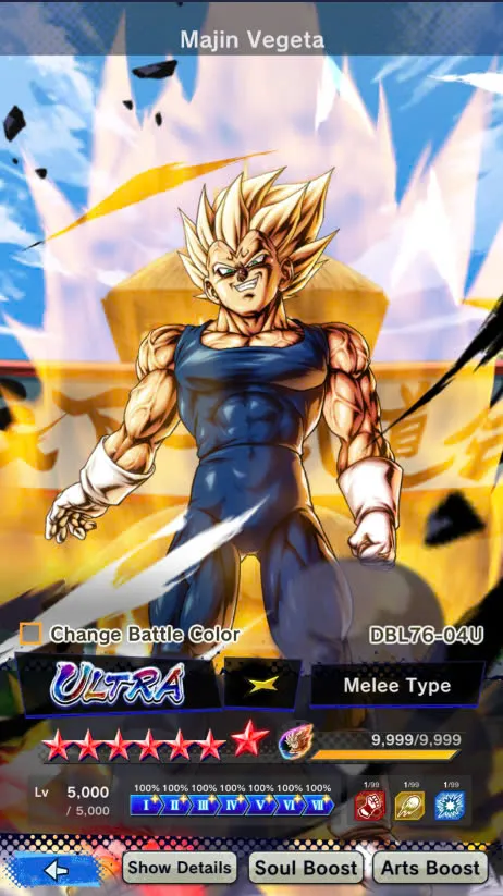 DR933-Android Only-New UL Majin Vegeta Full Red Star+13.000 Chrono Crytal+Good Equipment+Some Sparking Full Red Star