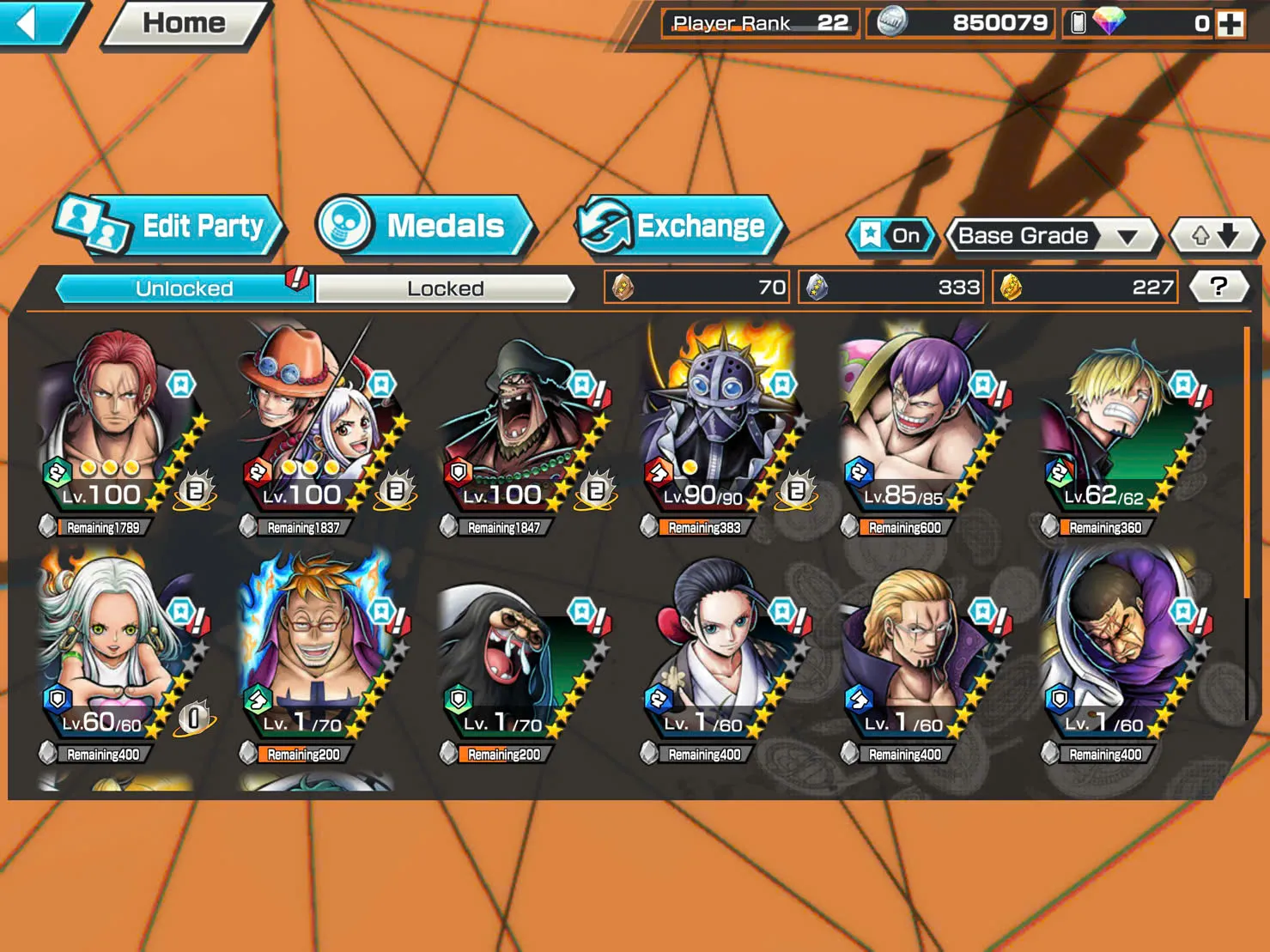 BR350-IOS+Android-4 Ex(Yamato Ace+Snake+Black Beard+Shank V3)+Good Medal+Support 132%+Sanji+King+Robin+Young Ray+Karasu+Donflamingo
