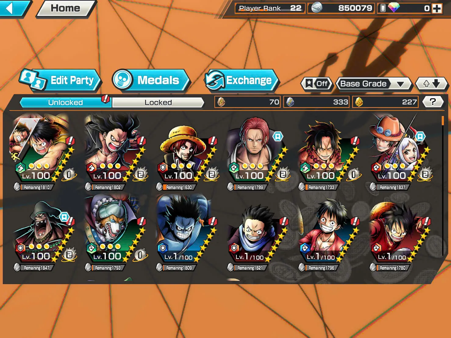 BR350-IOS+Android-4 Ex(Yamato Ace+Snake+Black Beard+Shank V3)+Good Medal+Support 132%+Sanji+King+Robin+Young Ray+Karasu+Donflamingo